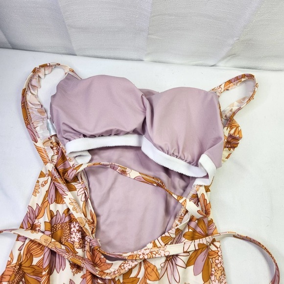 Kona Sol Swimwear One Piece High Coverage Yellow Tropical Floral Size XL NWOT - Picture 6 of 6